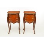 A PAIR OF ATTRACTIVE THREE-DRAWER BOMBE-SHAPED PETITE COMMODE