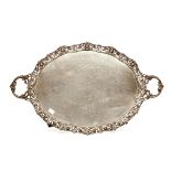 A HEAVY SILVER-PLATE OVAL TWO-HANDLED TRAY