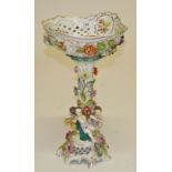 A DRESDEN PORCELAIN FLOWER ENCRUSTED TABLE CENTRE OR COMPORT