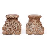 A PAIR OF CARVED WOODEN CORINTHIAN STYLE CAPITALS