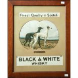 A PAIR OF ATTRACTIVE FRAMED BLACK AND WHITE WHISKY POSTERS