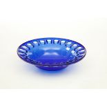 A LARGE COBALT BLUE GLASS FRUIT BOWL