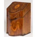 A GEORGE III PERIOD MAHOGANY AND MARQUETRY INLAID KNIFE BOX