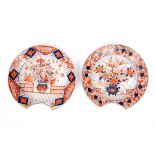 TWO SIMILAR CHINESE IMARI PORCELAIN BARBER OR SHAVING BOWLS