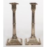 A PAIR OF VICTORIAN SILVER CLUSTER COLUMN CANDLESTICKS