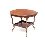 AN OCTAGONAL SHAPED EDWARDIAN INLAID ROSEWOOD CENTRE TABLE