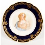 A SET OF THREE SEVRE STYLE PORCELAIN CABINET PORTRAIT PLATES