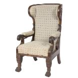 AN EXTREMELY FINE WILLIAM IV ROSEWOOD RECLINING ARMCHAIR