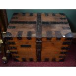 A METAL-BOUND OAK SILVER STRONG CHEST