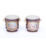 A PAIR OF ATTRACTIVE SEVRE STYLE COBALT PORCELAIN CACHE-POTS