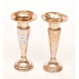 A PAIR OF BIRMINGHAM SILVER CONE-SHAPED VASES