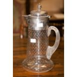 AN ETCHED GLASS CLARET JUG