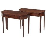 A PAIR OF GEORGE III PERIOD INLAID MAHOGANY FOLD-OVER TEA TABLES