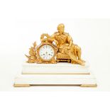 A FINE 19TH CENTURY GILT BRASS AND WHITE MARBLE MANTEL CLOCK