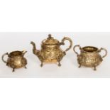 AN ATTRACTIVE THREE-PIECE VICTORIAN SILVER-GILT TEA SERVICE