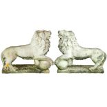 A LARGE PAIR OF WELL-MODELLED AND NICELY WEATHERED MEDICI LIONS
