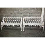A PAIR OF GOOD QUALITY GOTHIC STYLE CAST METAL GARDEN BENCHES