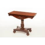 AN EARLY VICTORIAN MAHOGANY FOLD-OVER TEA TABLE