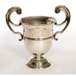 A HEAVY TWO-HANDLED SILVER TROPHY OR RACING CUP