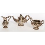 A FINE LARGE VICTORIAN SILVER THREE-PIECE TEA SERVICE