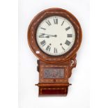 A 19TH CENTURY INLAID AND GRAINED ROSEWOOD DROP-DIAL WALL CLOCK, the painted dial with Roman