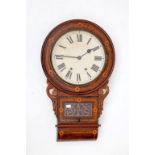 A VICTORIAN WALNUT CASED AND PARQUETRY INLAID DROP-DIAL WALL CLOCK, with circular painted dial and