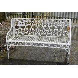 A CAST METAL GARDEN BENCH, in the gothic style, the back with typical gothic tracery and open