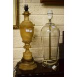 A PAIR OF ATTRACTIVE CARVED ONYX TABLE LAMPS, each of case shape, with leaf-cast bands, on octagonal