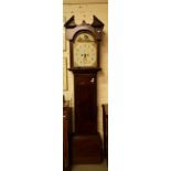 A GEORGE IV PERIOD INLAID MAHOGANY LONGCASE CLOCK, with divided pediment, above an arched and