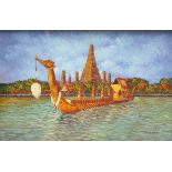 T. RITTIDATCH (20TH AND 21ST CENTURY THAI SCHOOL), 'A Large Ceremonial Boat', depicting uniformed