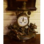 A VERY UNUSUAL COPPERED METAL FRENCH MANTEL CLOCK, by Vincenti, the clock drum surmounted with a