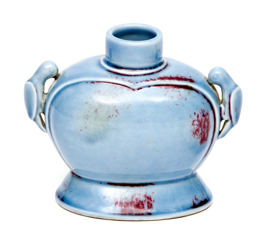 A VERY UNUSUAL SMALL LIGHT-BLUE AND IRON-RED CHINESE PORCELAIN VASE, of oval baluster form, with - Image 2 of 2