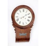 A 19TH CENTURY BRASS INLAID WALNUT DROP-DIAL WALL CLOCK, the circular painted dial with Roman