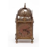 A HEAVY LATE 19TH CENTURY BRASS LANTERN CLOCK, the domed top above a brass dial with Arabic and