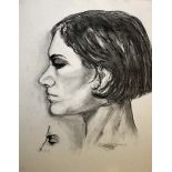 MARY MCGRATH (20TH/21ST CENTURY IRISH), 'Profile Portrait, Head Study of a Woman', charcoal,