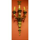 A FINE SET OF FOUR HEAVY THREE-BRANCH GILT-BRASS WALL LIGHTS, each in the Adam's style and crested