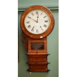 A VICTORIAN INLAID AND PARQUETRY BANDED DROP-DIAL WALL CLOCK, the circular painted dial with Roman