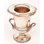 A SILVER PLATED AND CRESTED CAMPANA SHAPED CHAMPAGNE COOLER, with lift-out liner, the rim applied