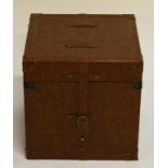 AN OLD STYLE AUTOMOBILE TRUNK PICNIC OR HAMPER CASE, with metal strap work, the top opening to