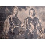 A LARGE BLACK AND WHITE DOUBLE PORTRAIT ENGRAVING, of Oliver Cromwell and John Lambert, engraved