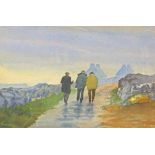 P. O'CONCUBAIR (B.1952), 'West of Ireland with Three Figures on a Road', watercolour, signed lower