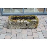 A RECTANGULAR CUT GRANITE GARDEN TROUGH, 40" (102cm) high, 19" (48cm) wide; together with a small