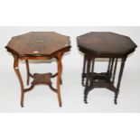 AN EDWARDIAN INLAID ROSEWOOD OCCASIONAL TABLE, with octagonal moulded serpentine-shaped top,