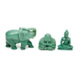 THREE CHINESE JADE FIGURES, one a seated Buddha with hands joined in prayer; another a seated female