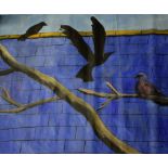 TADHG MCSWEENEY (B 1936), 'Crows on Slated Roof with Three Branches', O.O.C., signed T. Mac