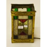 A SMALL SQUARE BRASS HALL OR CORRIDOR LANTERN