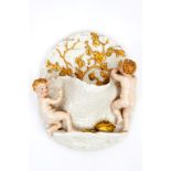 A VERY ATTRACTIVE AND UNUSUAL ROYAL WORCESTER BASKET FORM WALL POCKET OR WATER FONT