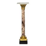 A LATE 19TH CENTURY FRENCH VARIEGATED MARBLE AND ORMOLU-MOUNTED COLUMN PLINTH, c.1880, the square
