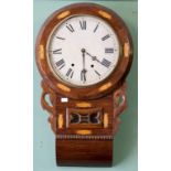 A 19TH CENTURY ROSEWOOD AND GRAINED ROSEWOOD DROP-DIAL WALL CLOCK, with painted circular Roman