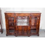 A VICTORIAN WALNUT MARQUETRY SIDE CABINET, of breakfront outline, the centre with a vacant